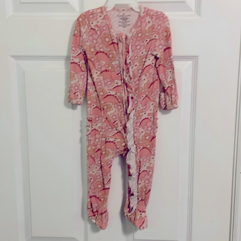Caden Lane Bamboo Dino Diva Ruffle Zipper Footie Size 6-9 Months